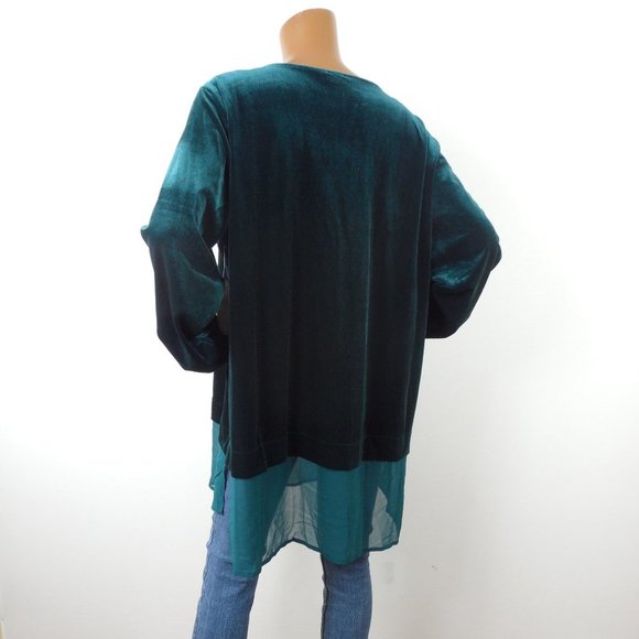 CHICO'S Top 1X/20 XXL Sz 4 NWT $89 Green Velvet Tunic Stretch Chiffon Hem Party - Picture 6 of 8